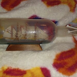 Ship in a Bottle with Wooden Stand